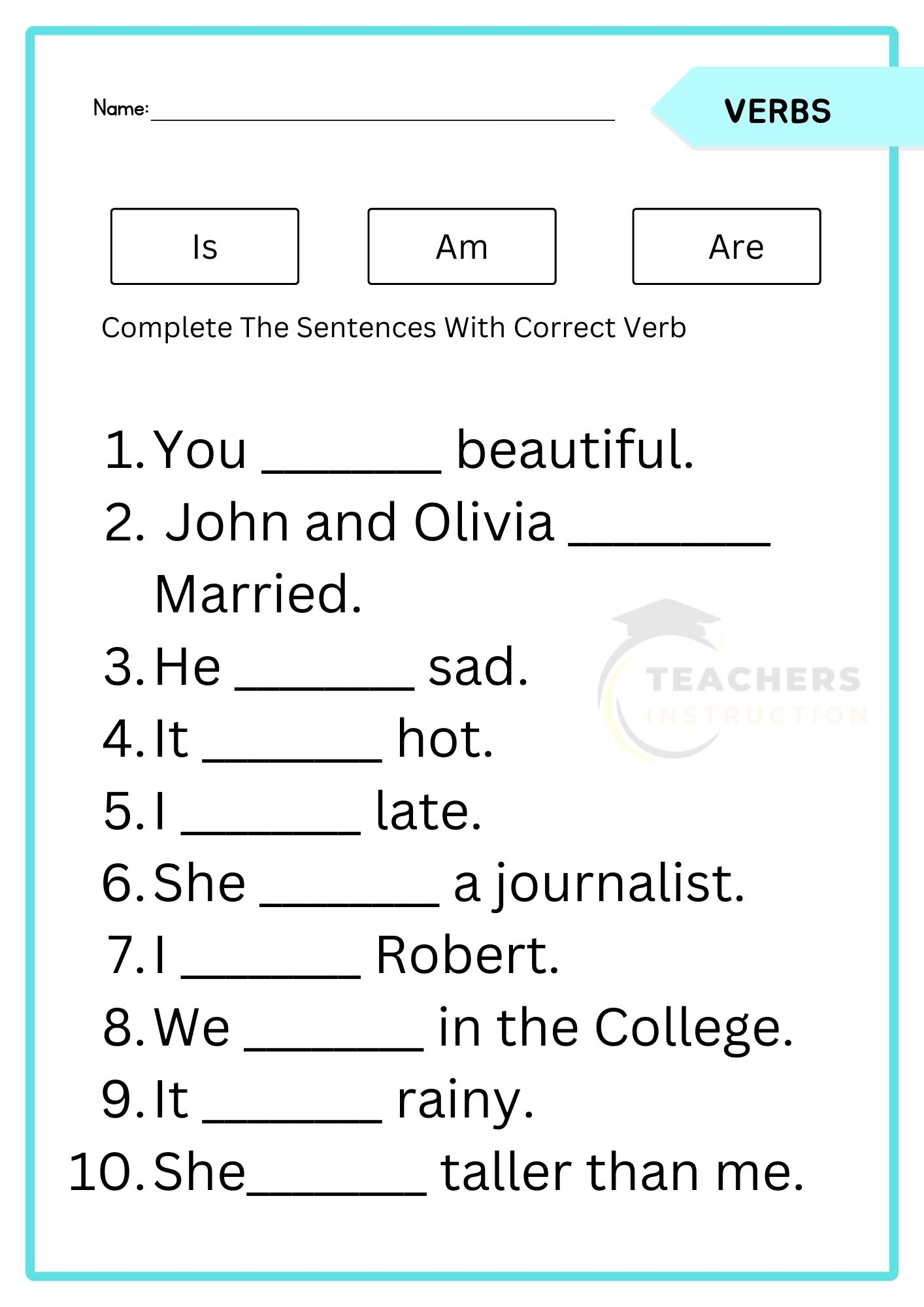 Is Am Are Worksheet