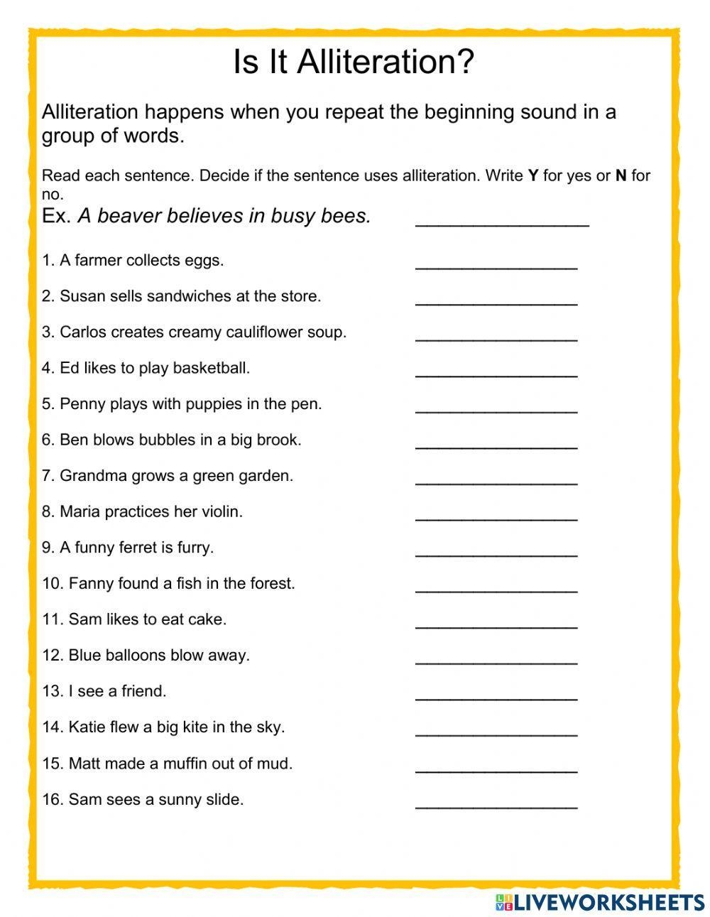 Is It Alliteration Worksheet Live Worksheets Worksheets Library