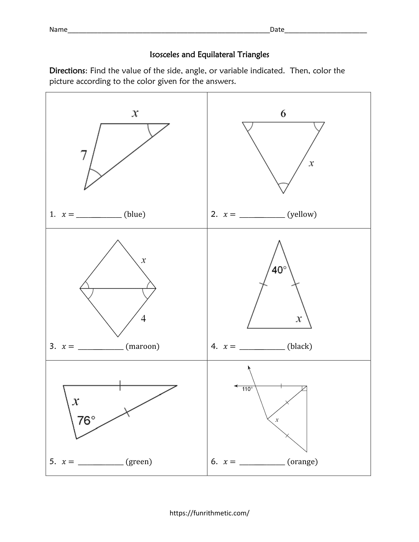 Isosceles And Equilateral Triangles Color By Number