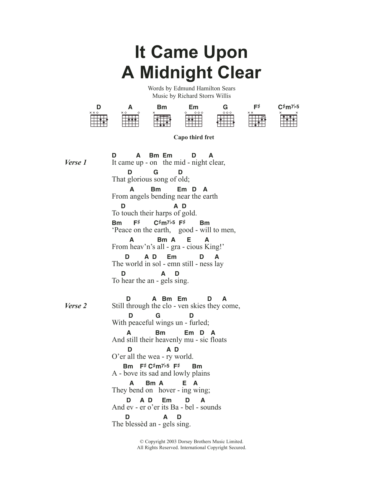 It Came Upon The Midnight Clear By Traditional Carol Sheet Music For Guitar Chords Lyrics At Sheet Music Direct