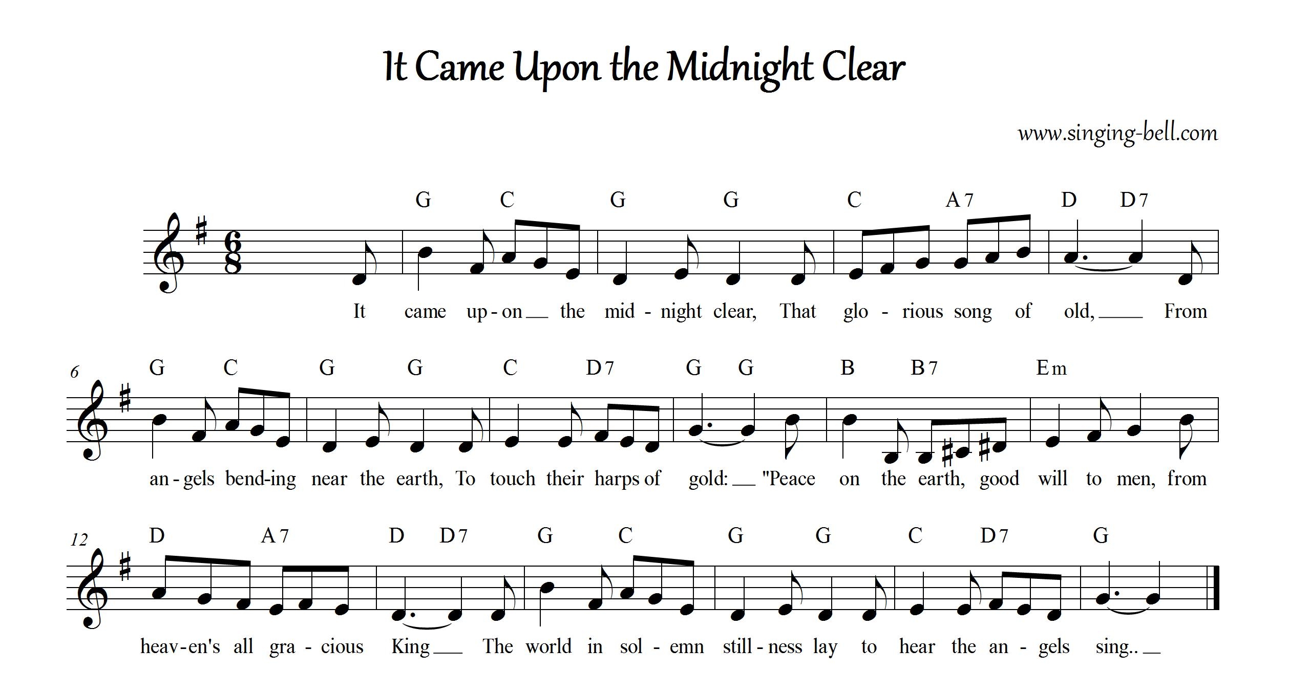 It Came Upon The Midnight Clear Piano Chords Sheet Music