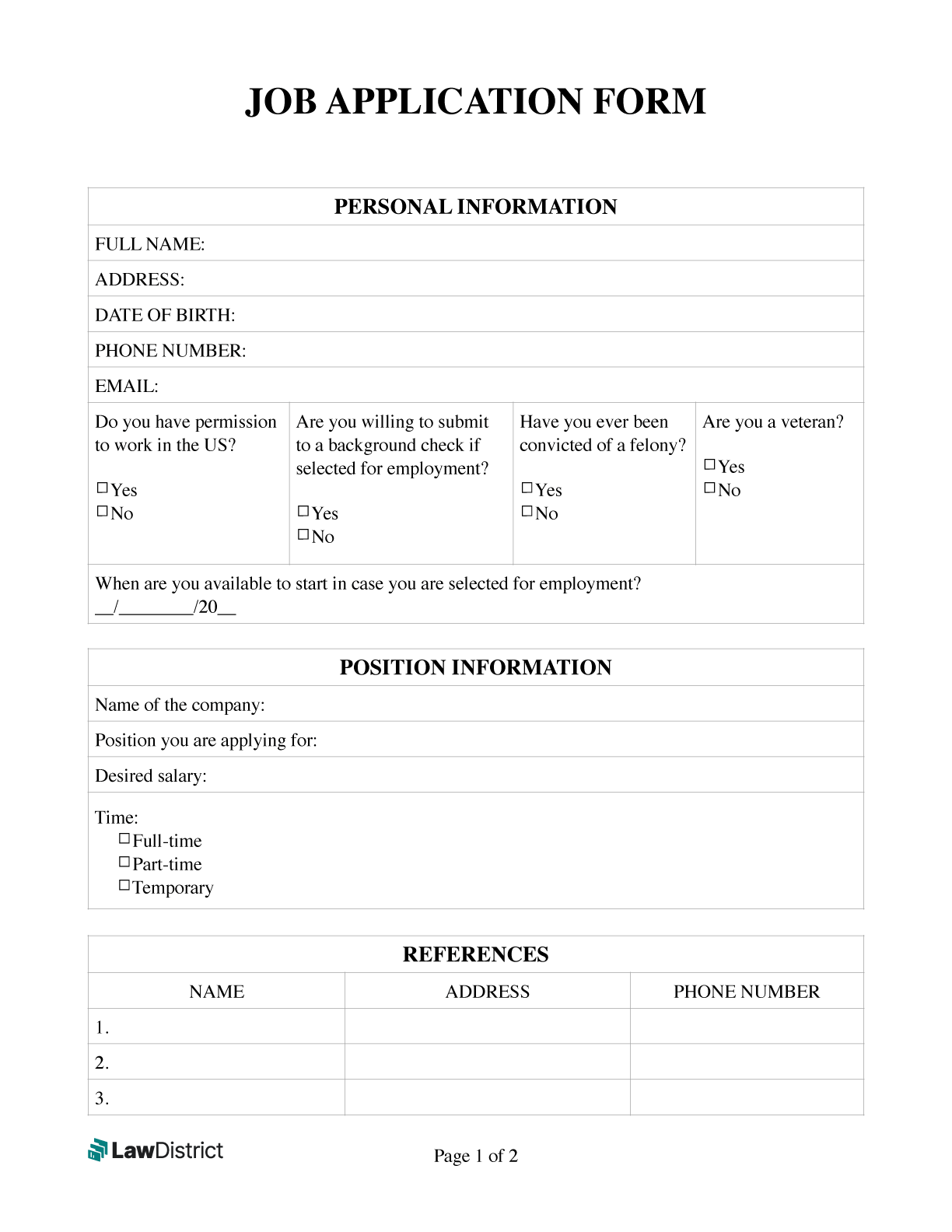 printable application for employment