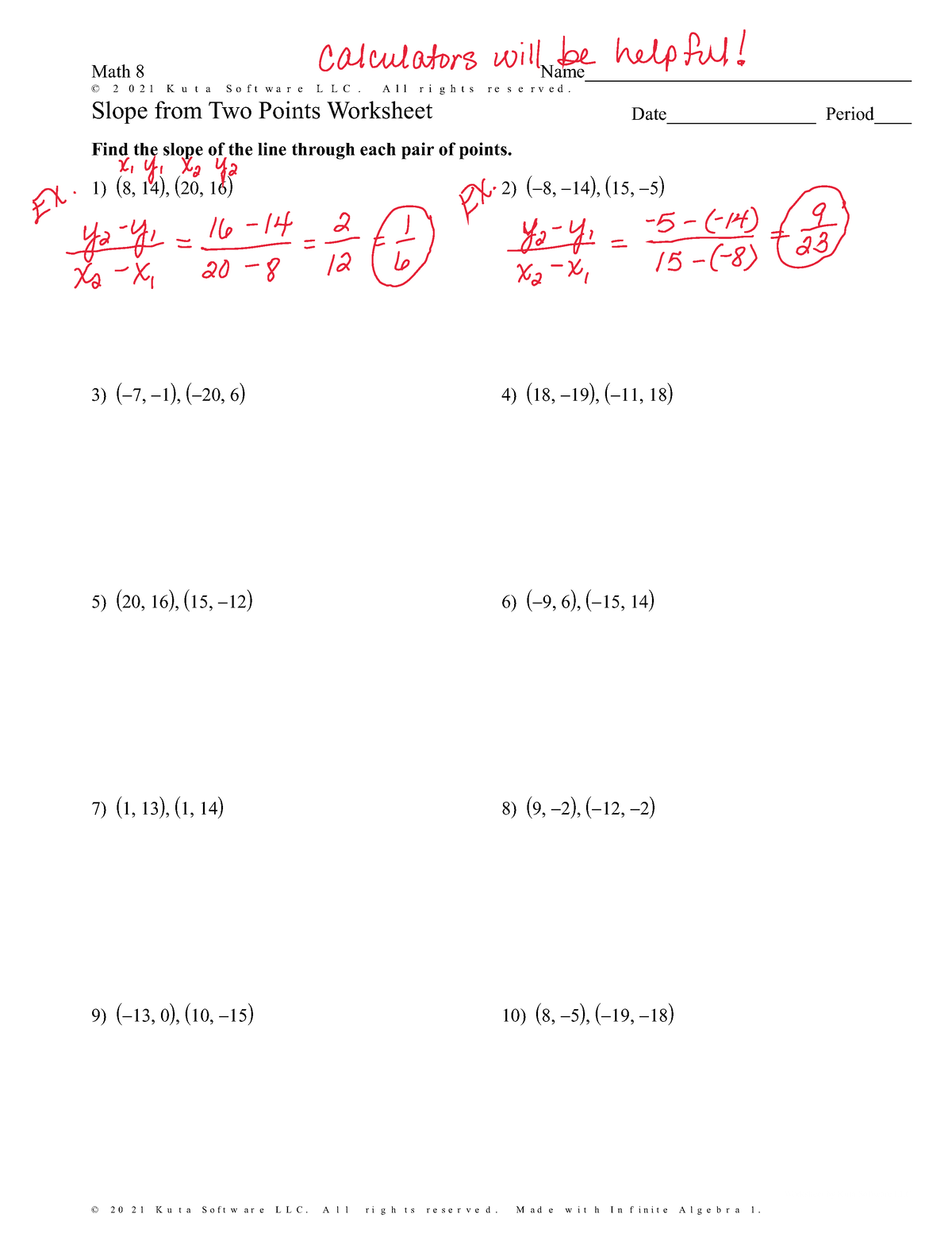 Kaneah Parker Slope From Two Points Worksheet with Examples Worksheets Library
