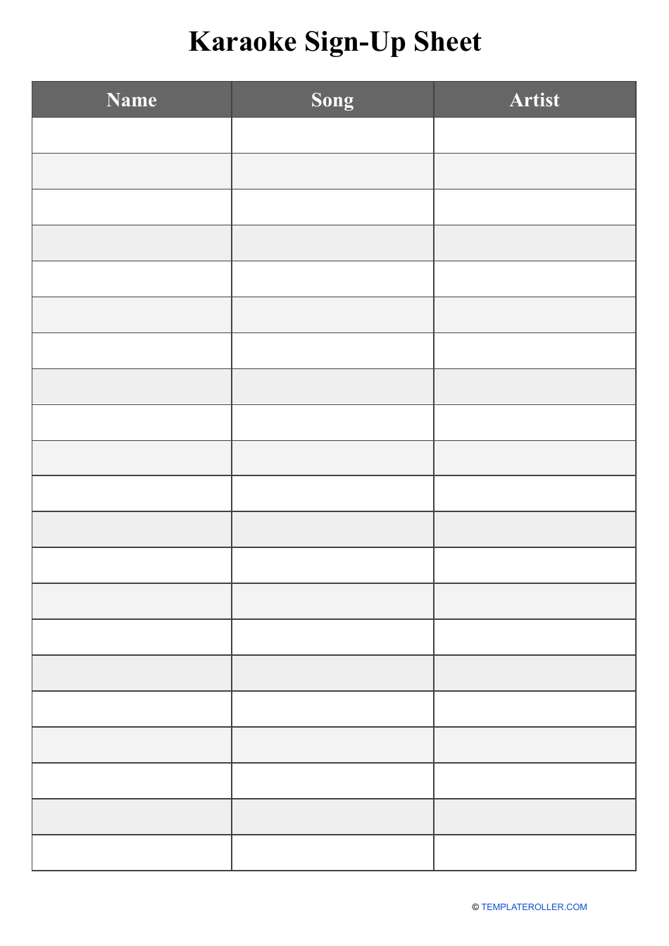 Karaoke Sign Up Sheet Download Printable PDF Templateroller
