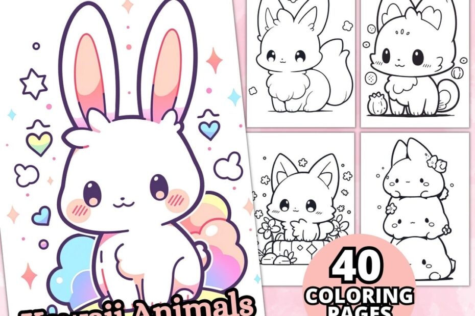 Kawaii Animals Coloring Pages For Kids And Adults Kawaii Coloring Book Printable PDF Kawaii Coloring Sheets Animal Coloring Pages Etsy