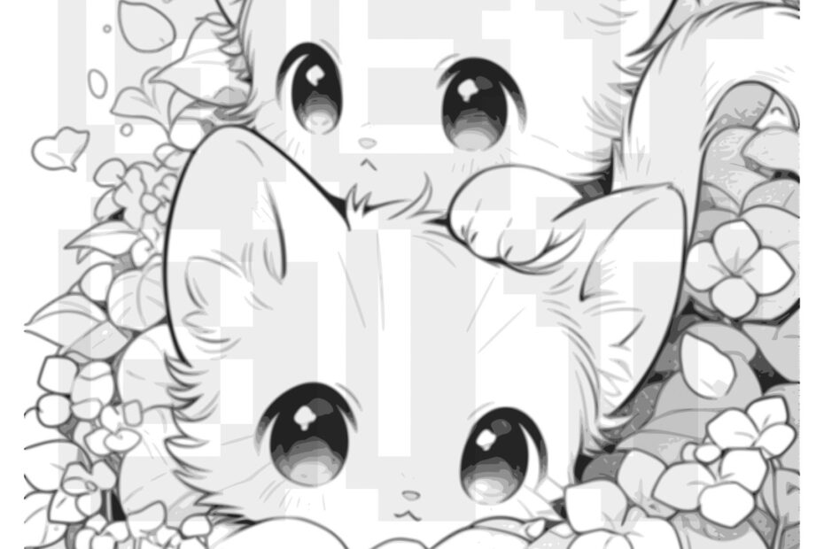 Kawaii Cat Coloring Page Of Kittens Coloring Book Of Anime Cats Coloring Page For All Ages Coloring Book Manga Etsy