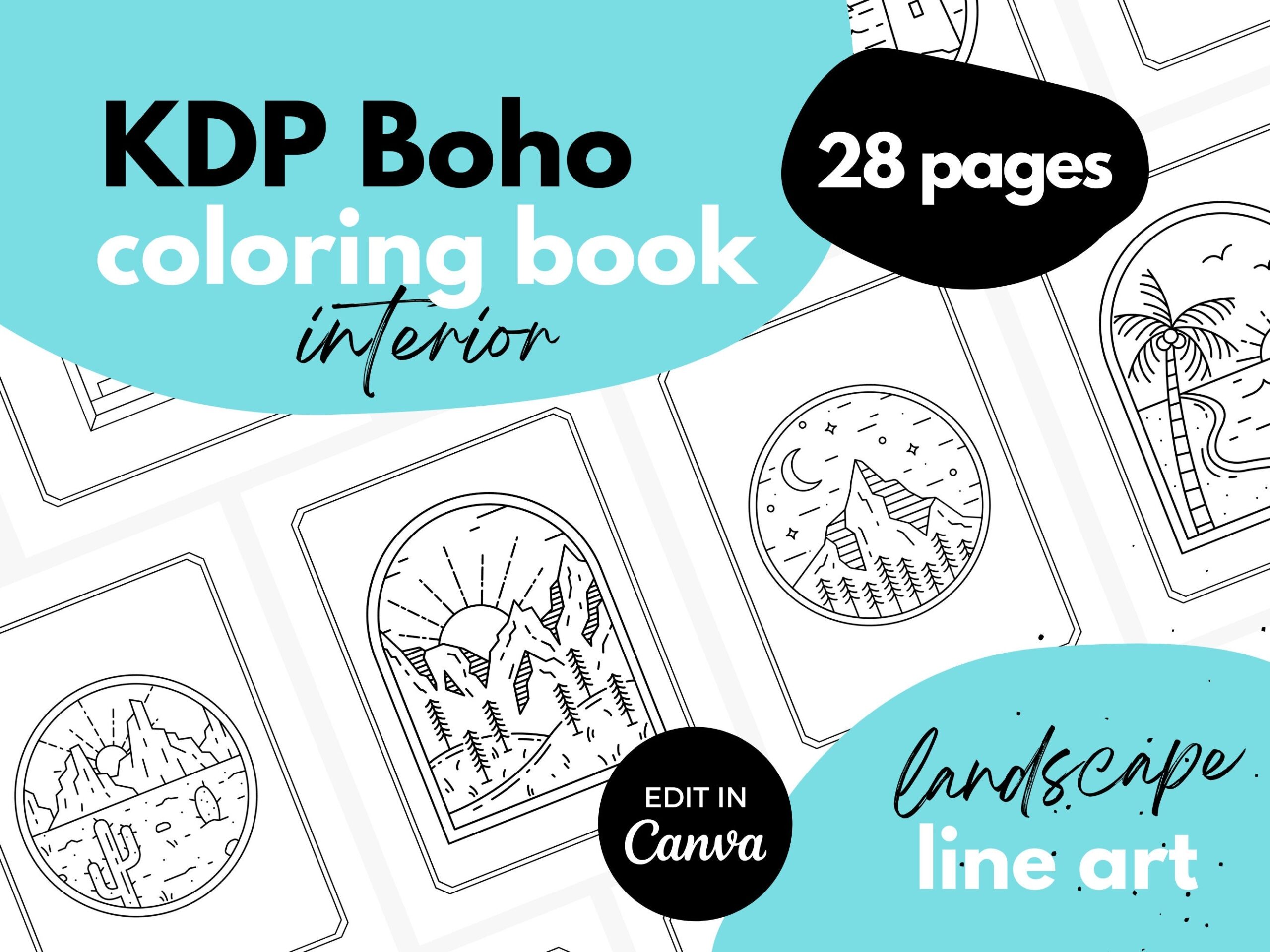 KDP Coloring Book Interior Canva Template 8 5x11 Boho Landscape Etsy