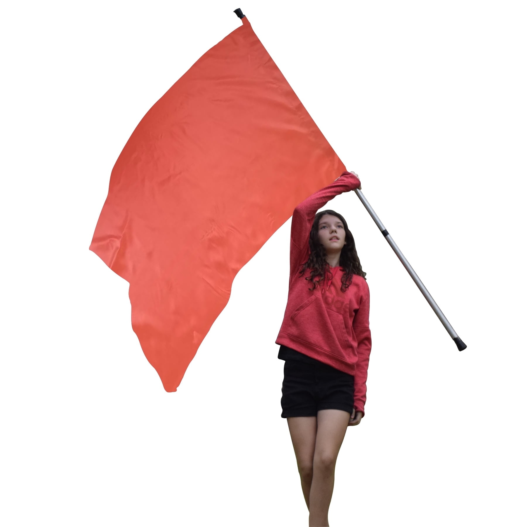 KHAMPA Color Guard Flags With Pole Oeange Lightweight Spinning Flags For Performances Durable Construction Ideal For Marching Bands Drum Corps 