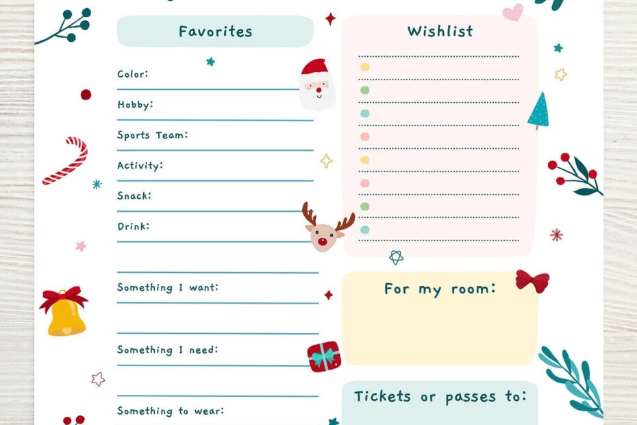 Kids Christmas Wish List Printable Gift Wish List Children s X
