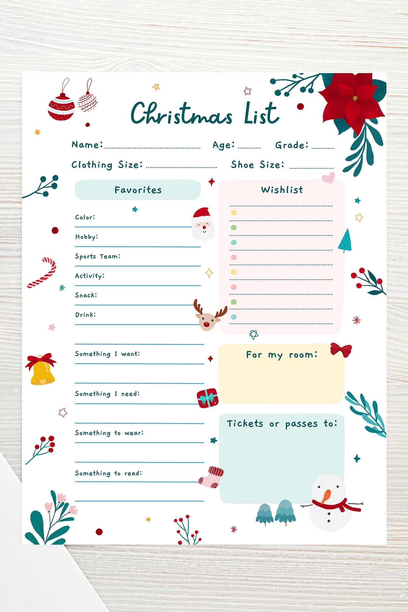 Kids Christmas Wish List Printable Gift Wish List Children s X 