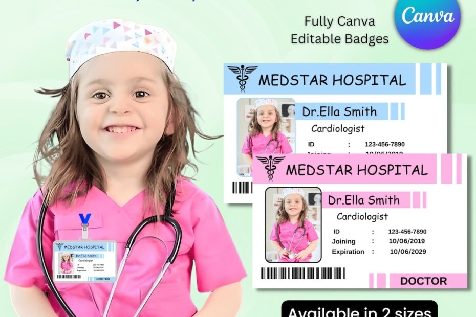Kids Doctor ID Name Badge Doctor Badge Nurse Name Badge Medical ID Badge Editable Doctor Badge Pretend Play ID Card Template Etsy