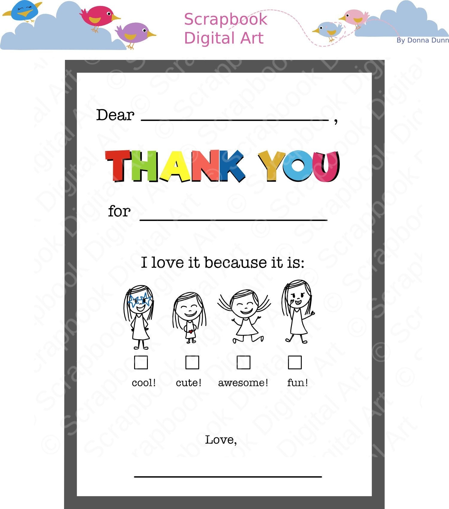 Kids Fill In The Blank Thank You Cards Printable Thank You Flat 