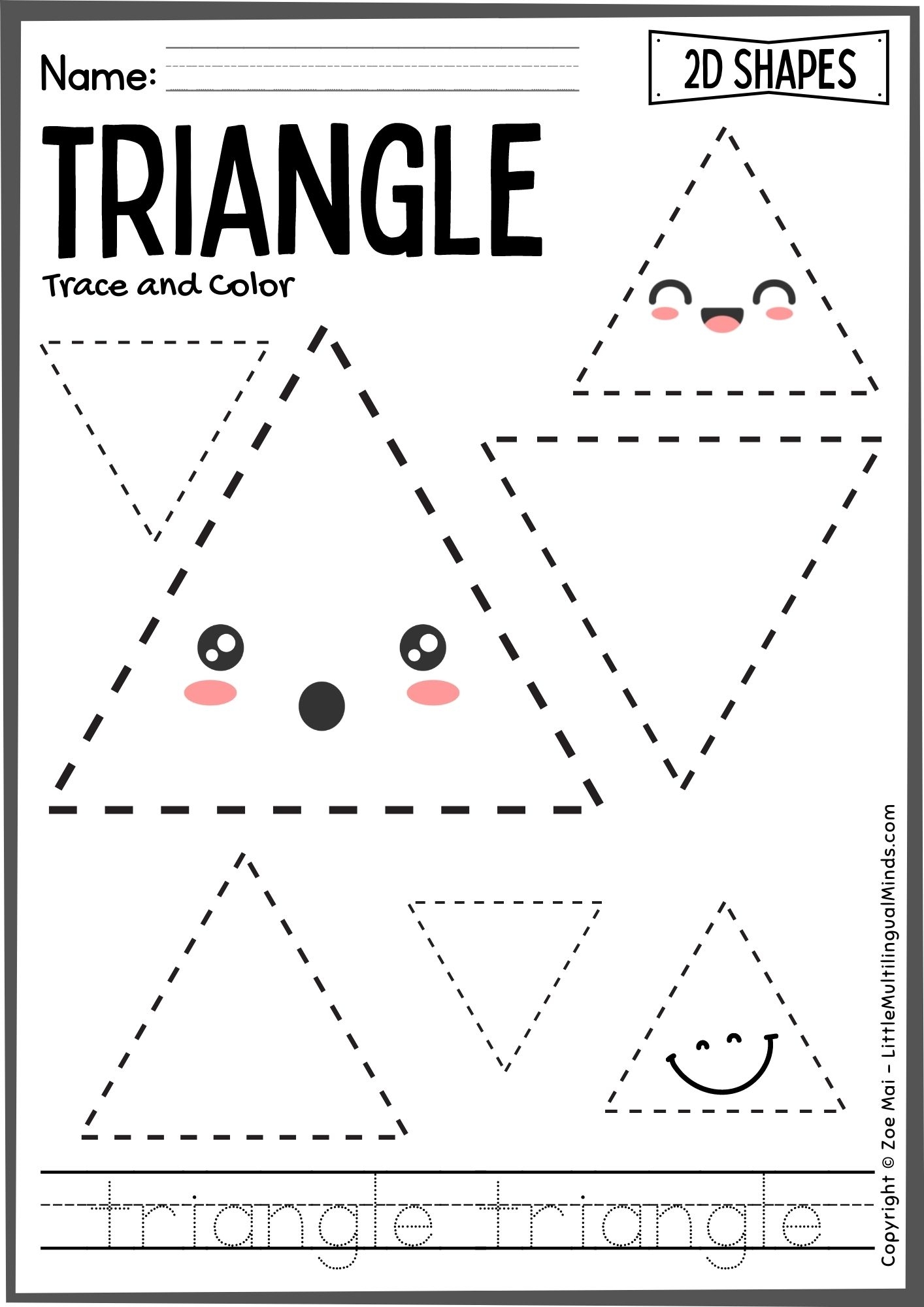 Kindergarten 2D Shapes Worksheet TRIANGLES Shape Sort Shape 