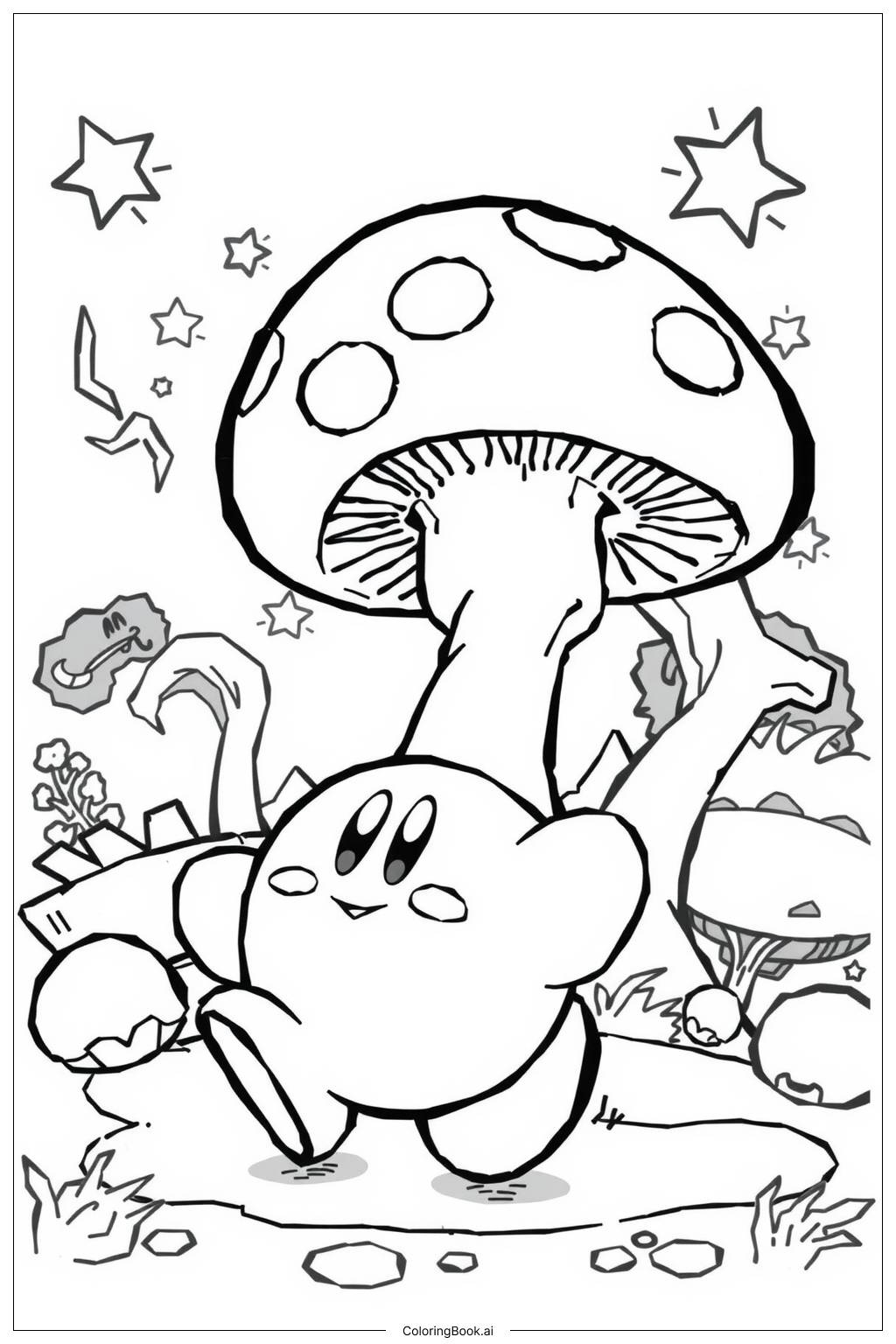Kirby Eating A Delicious Cake Coloring Page Free PDFu0026PNG Printable 