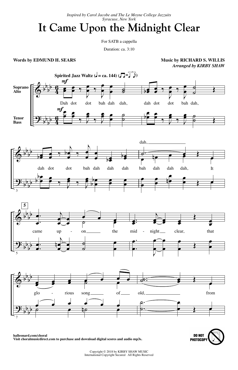 Kirby Shaw It Came Upon The Midnight Clear Sheet Music Notes Chords Download Printable SATB Choir PDF Score SKU 254161