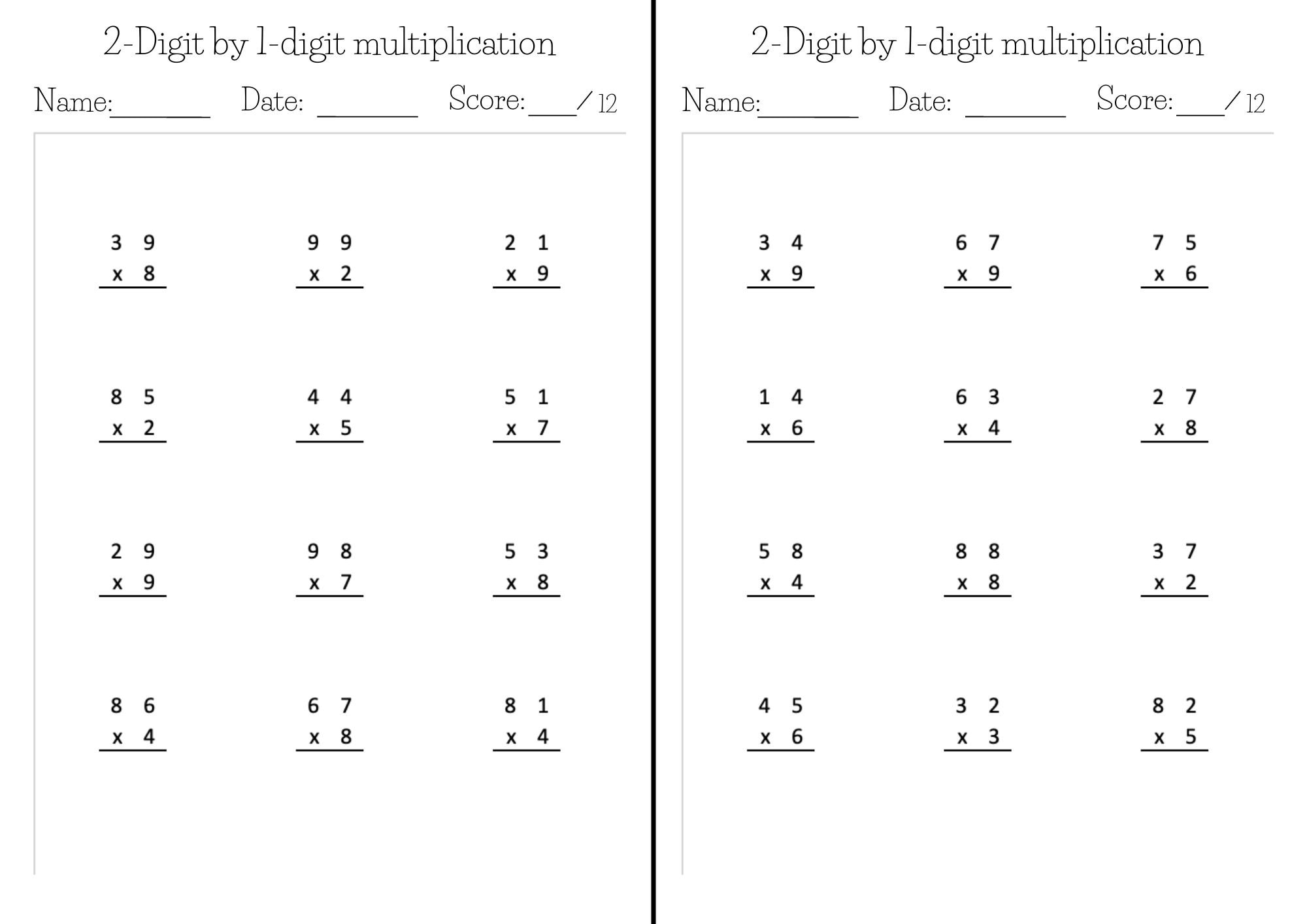 Kumon like Math Worksheets Exercise Pages In PDF 2 digit By 1 