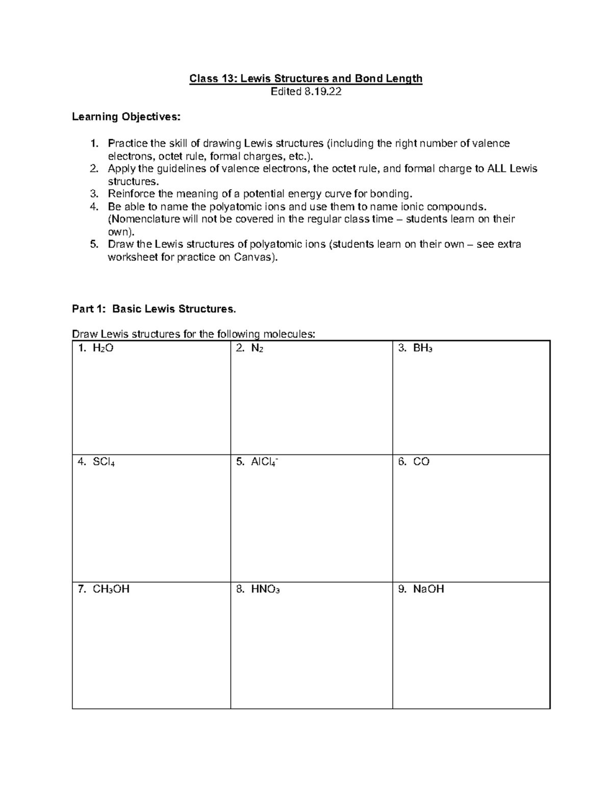 lewis dot structure practice worksheet