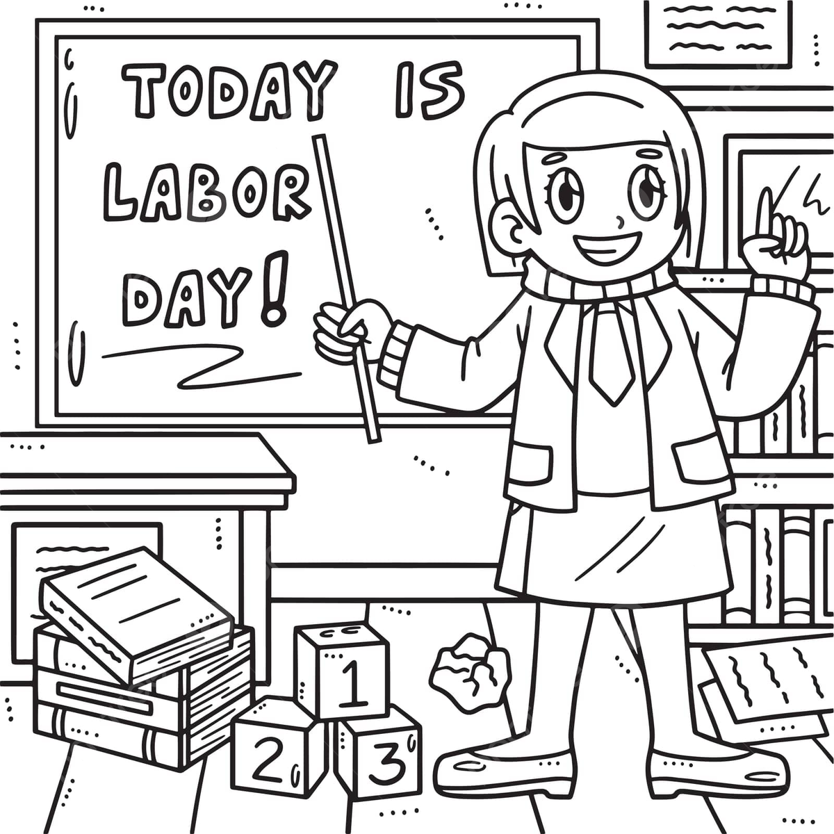 Labor Day Classroom Coloring Page Featuring A Teacher Vector Teacher Drawing Classroom Drawing Tea Drawing Illustration Background And Wallpaper For Free Download Pngtree
