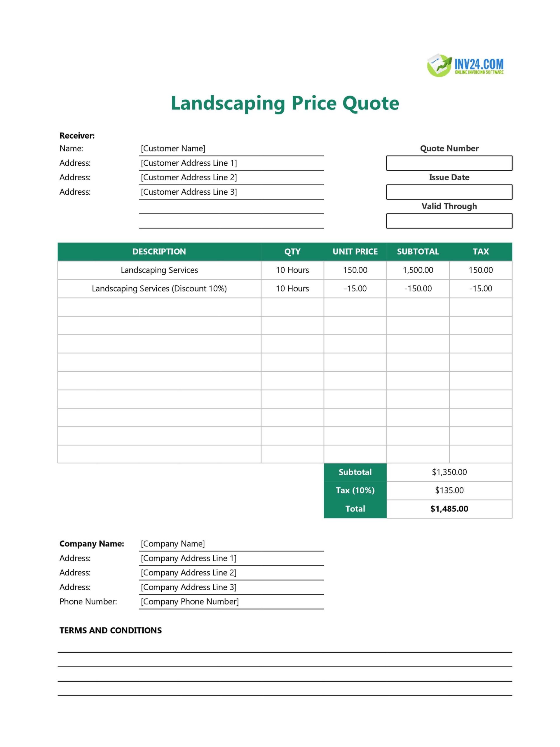 Landscaping Quote Template Excel Google Sheets 