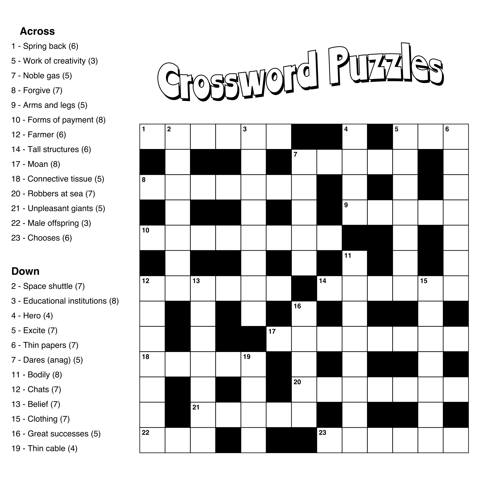 crossword puzzles pdf printable