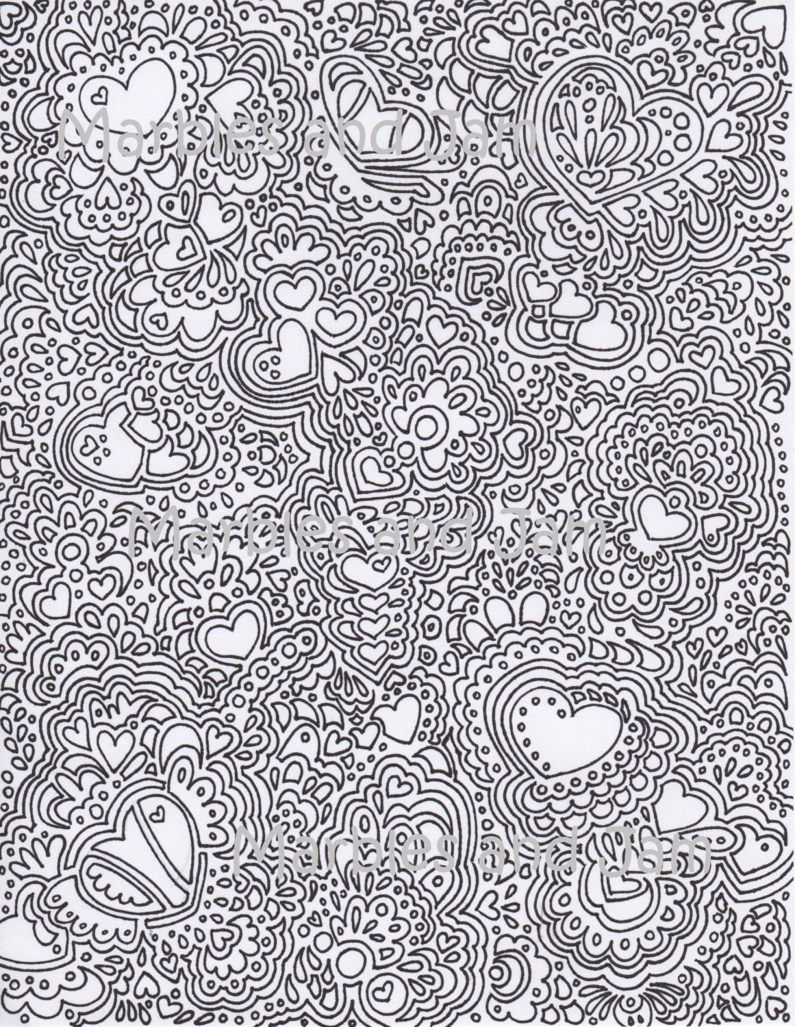 LAST CHANCE Abstract Hearts Printable Adult Coloring Page
