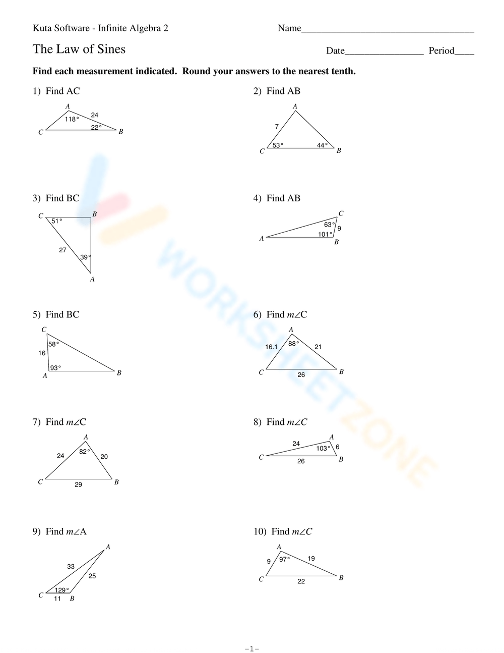 law of sines worksheet