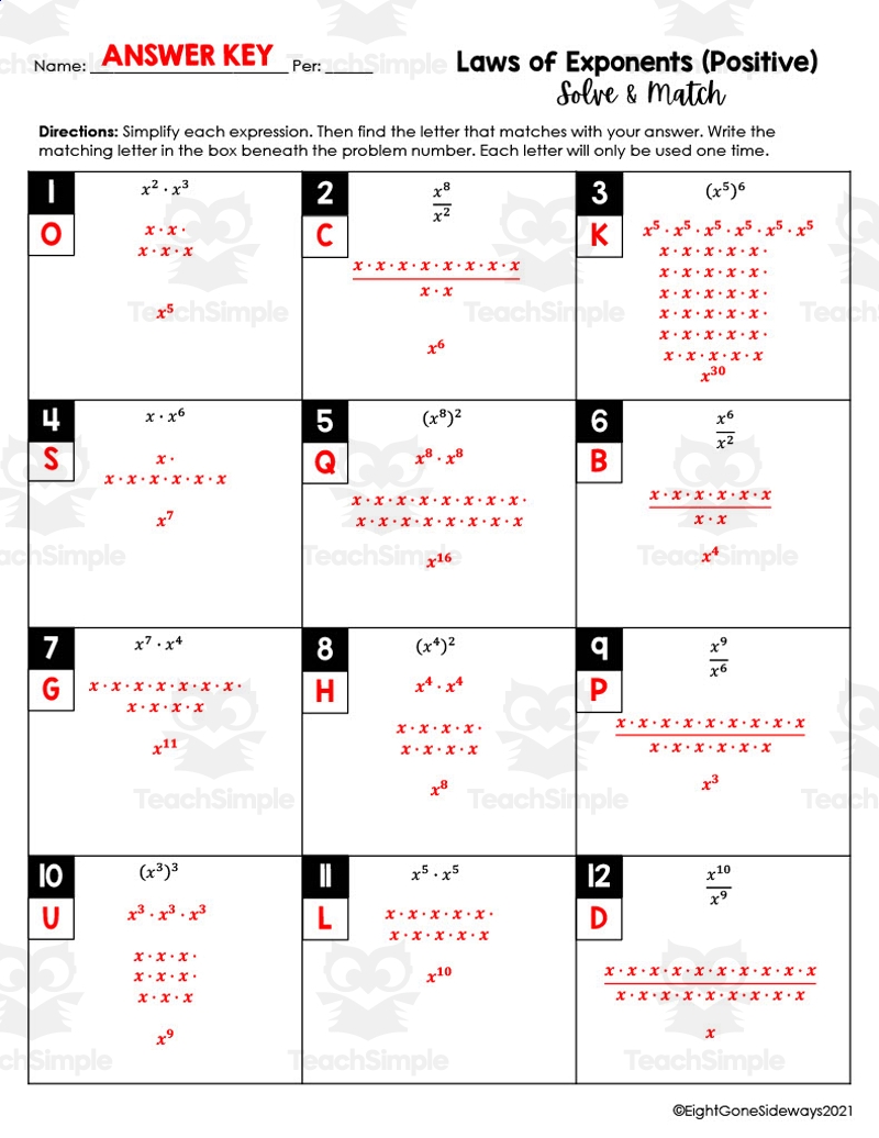 laws of exponents worksheet