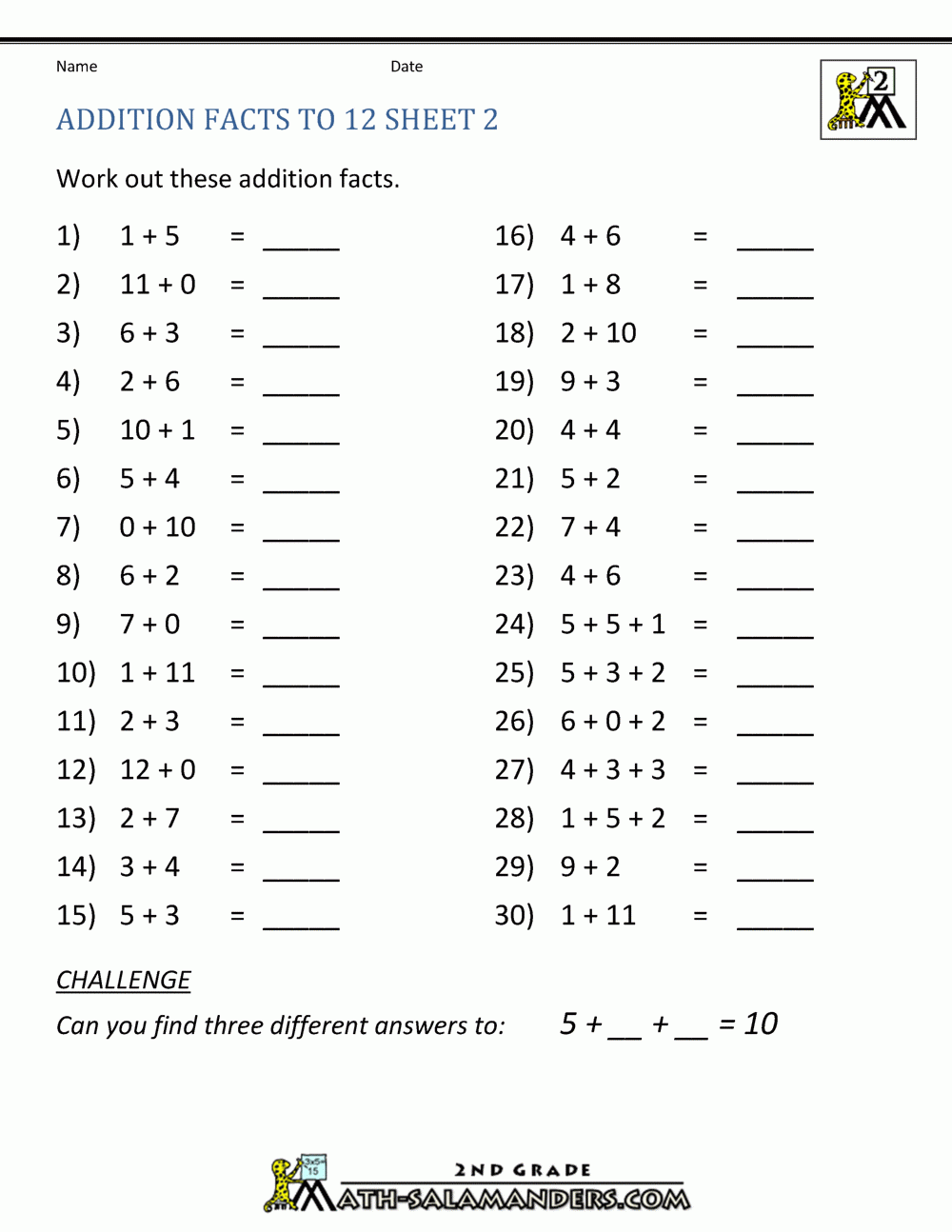 Learning Addition Facts To 12