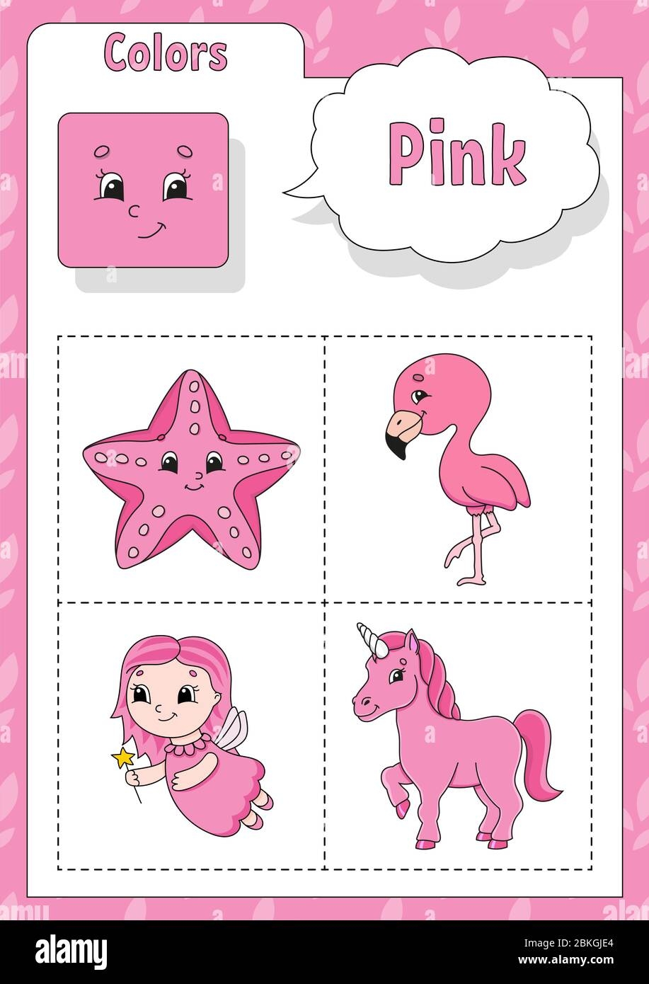Learning Colors Pink Color Flashcard For Kids Cute Cartoon 