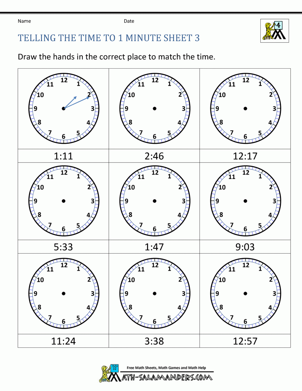 clocks worksheet