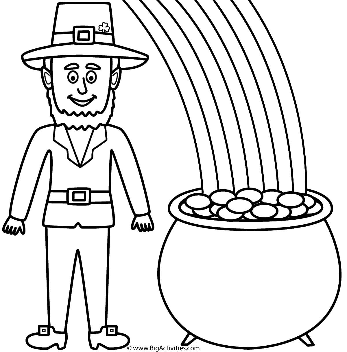 Leprechaun With Pot Of Gold And Rainbow Coloring Page St 