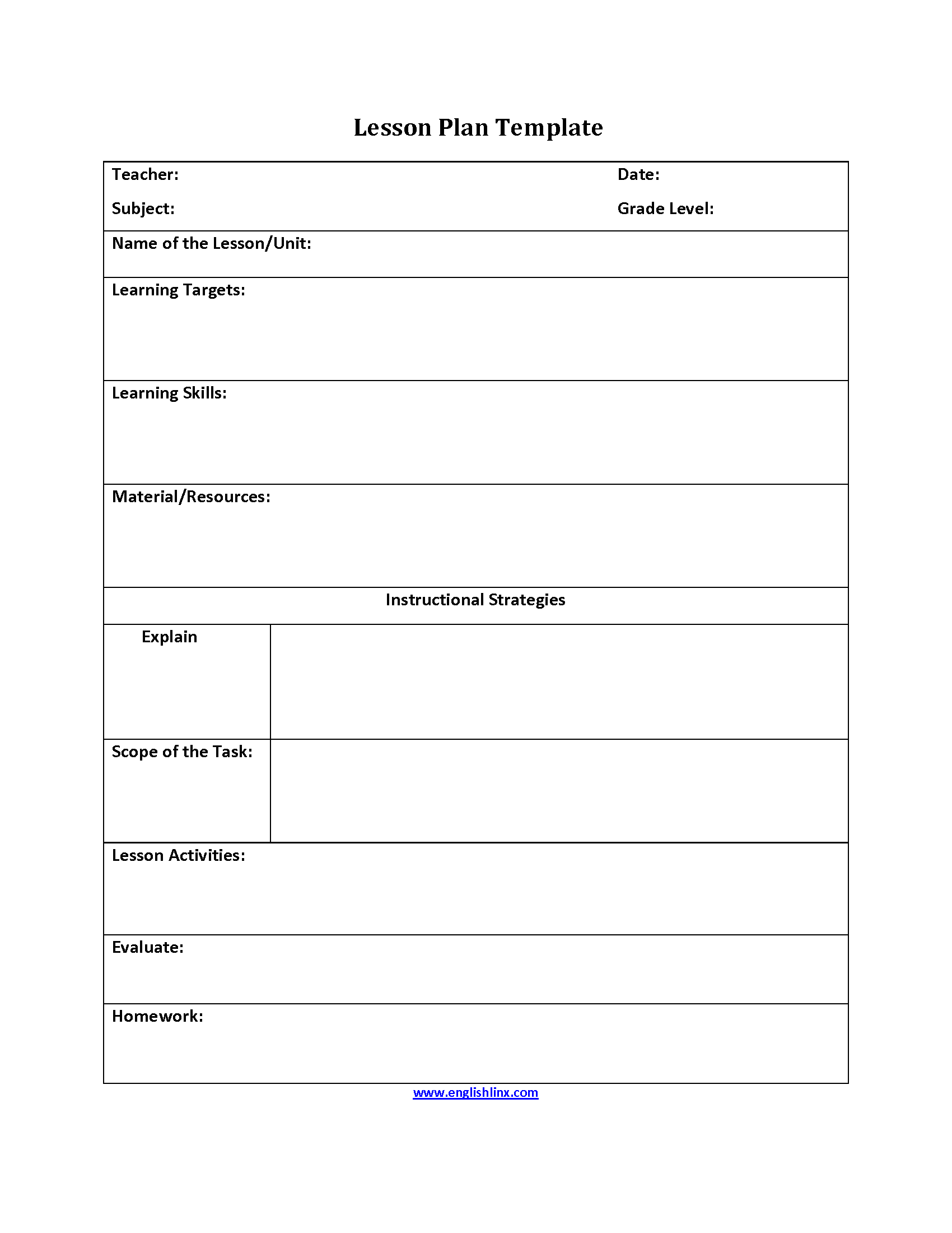 Lesson Plan Template Learning Templates Lesson Plan Template