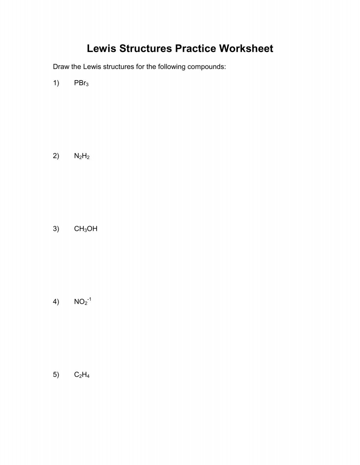 Lewis Structures Practice Worksheet