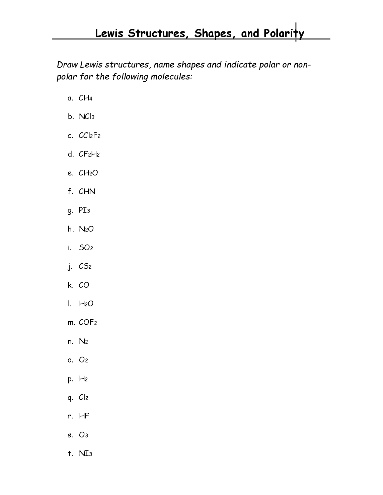lewis structure practice worksheet