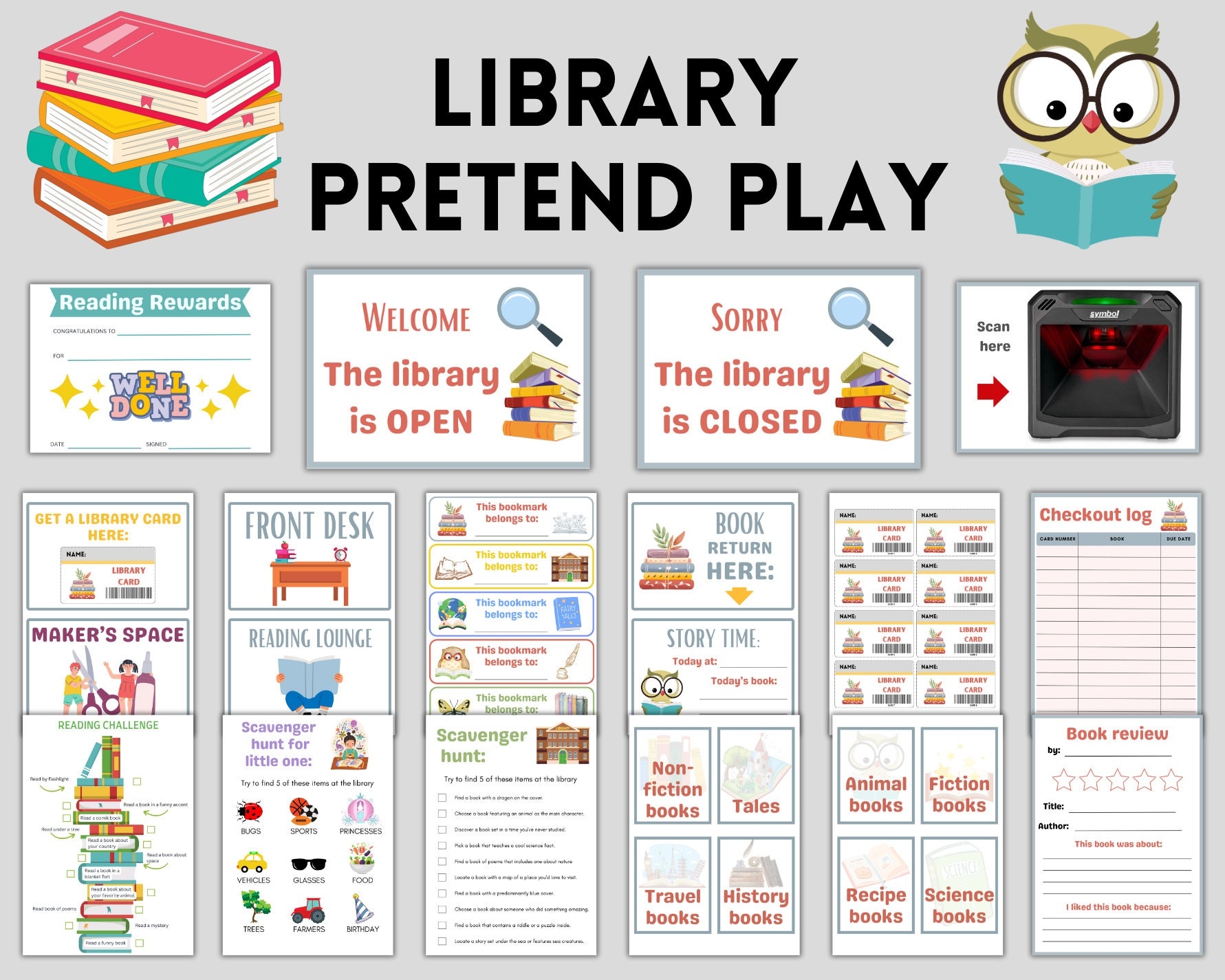 free printable library cards kids free play