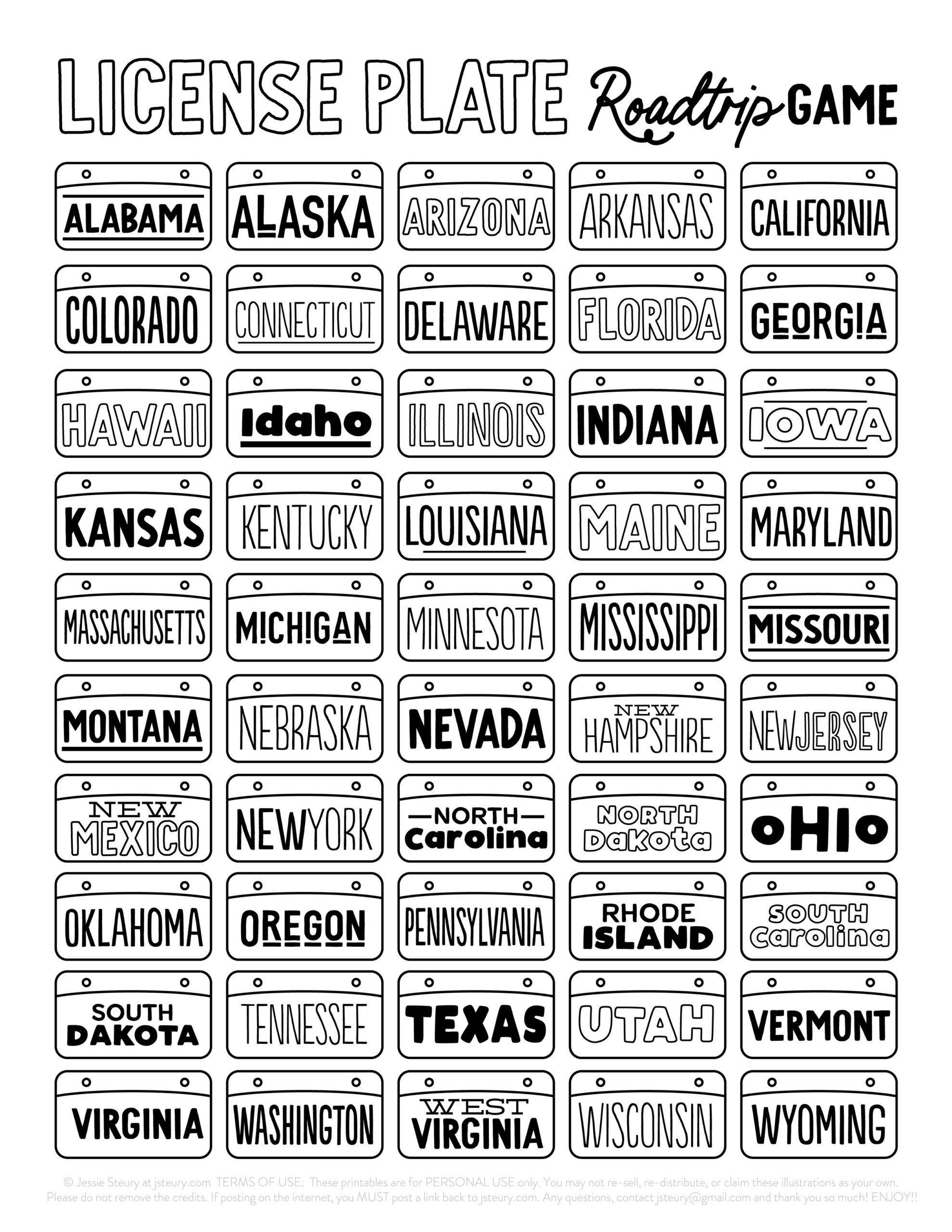License Plate Game Printable Blog Jessie Steury Worksheets Library