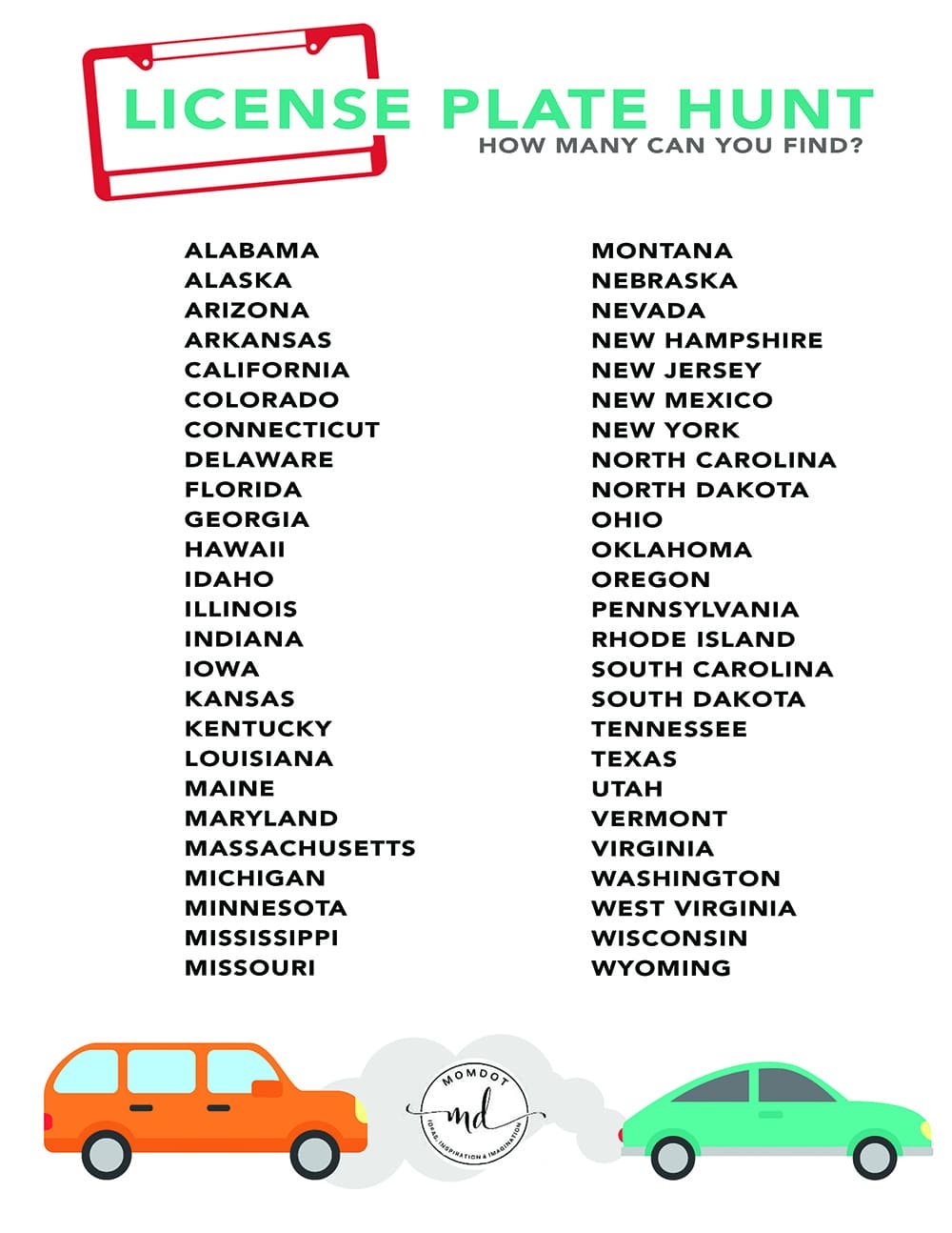 license plate game printable
