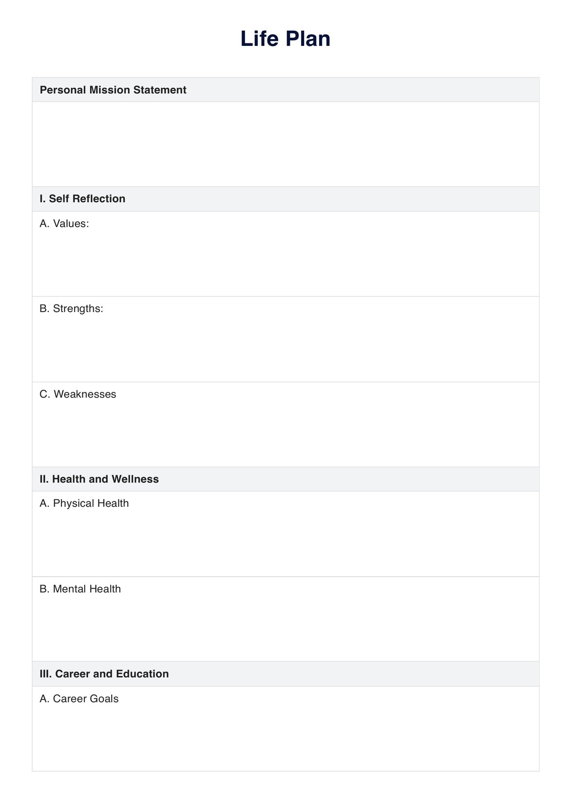 Life Plan Template U0026 Example Free PDF Download