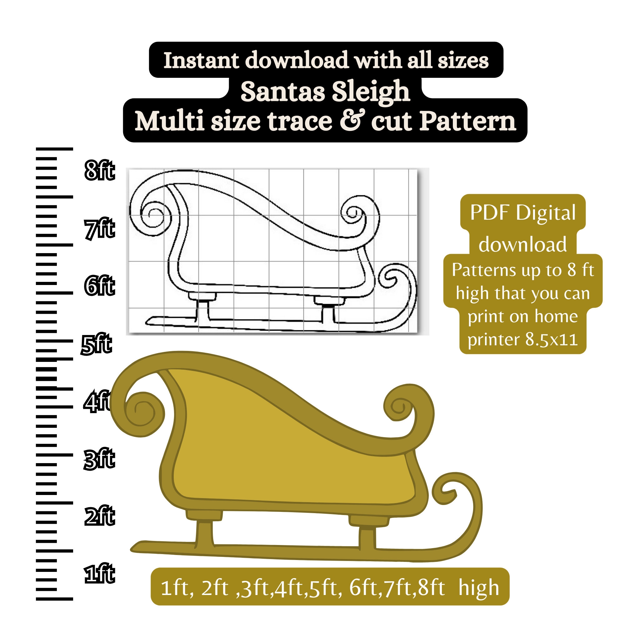 Life Size Santa Sleigh Pattern PDF Template printable Trace And Cut Christmas Silhouette Template Stencils Christmas Yard Decorations M1 Etsy