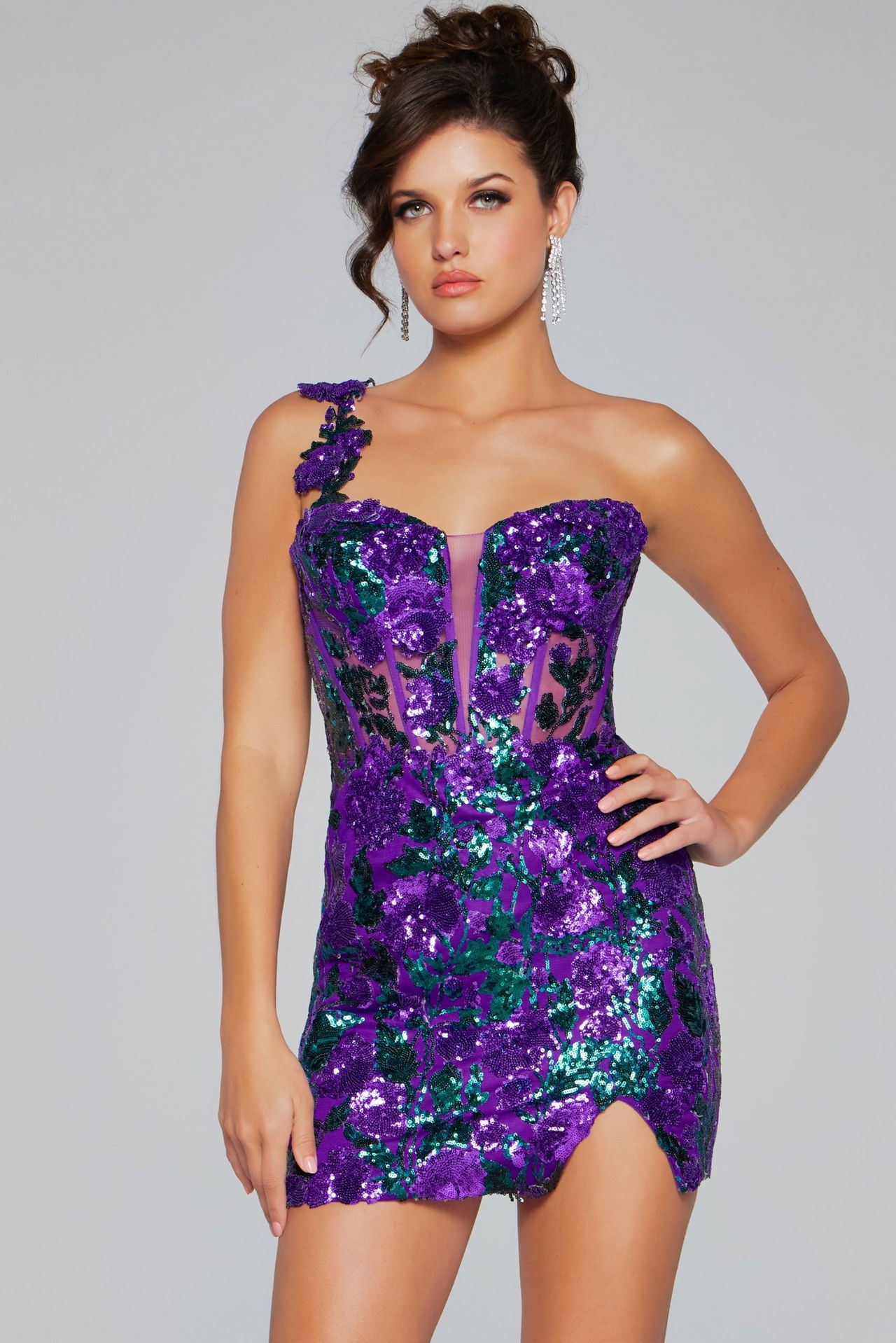 Lilac Beaded One Shoulder Cocktail Dress 40647 Jovani