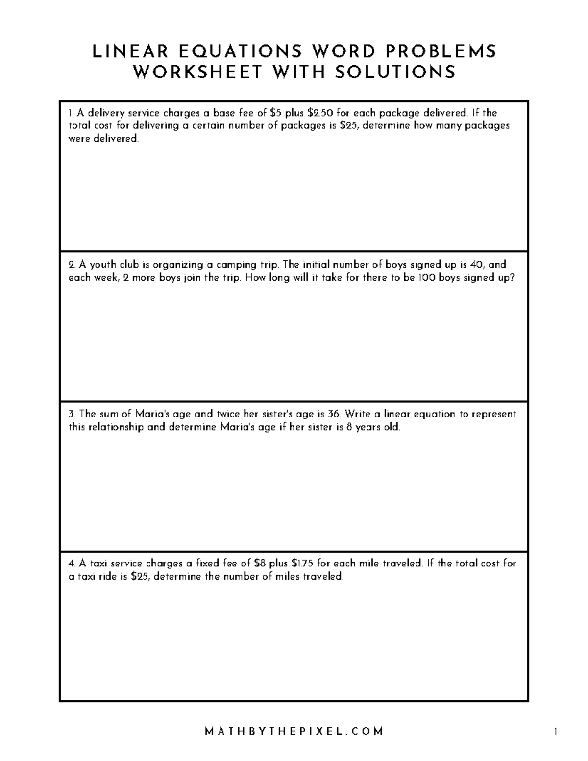 Linear Equations Word Problems Worksheet U0026 Solutions Math 101 Studocu