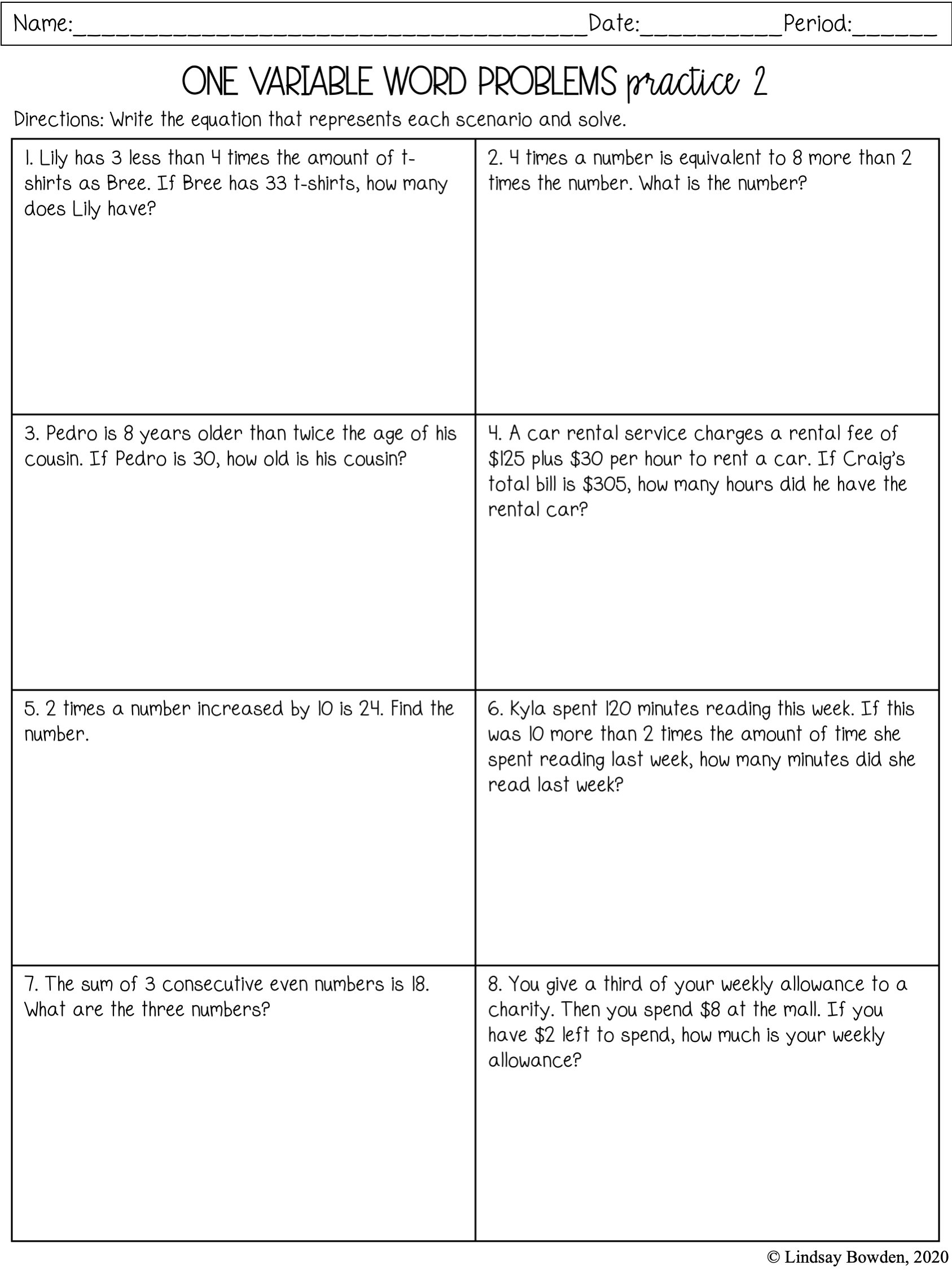 Linear Equations Word Problems Worksheets With Answer Key Worksheets Library