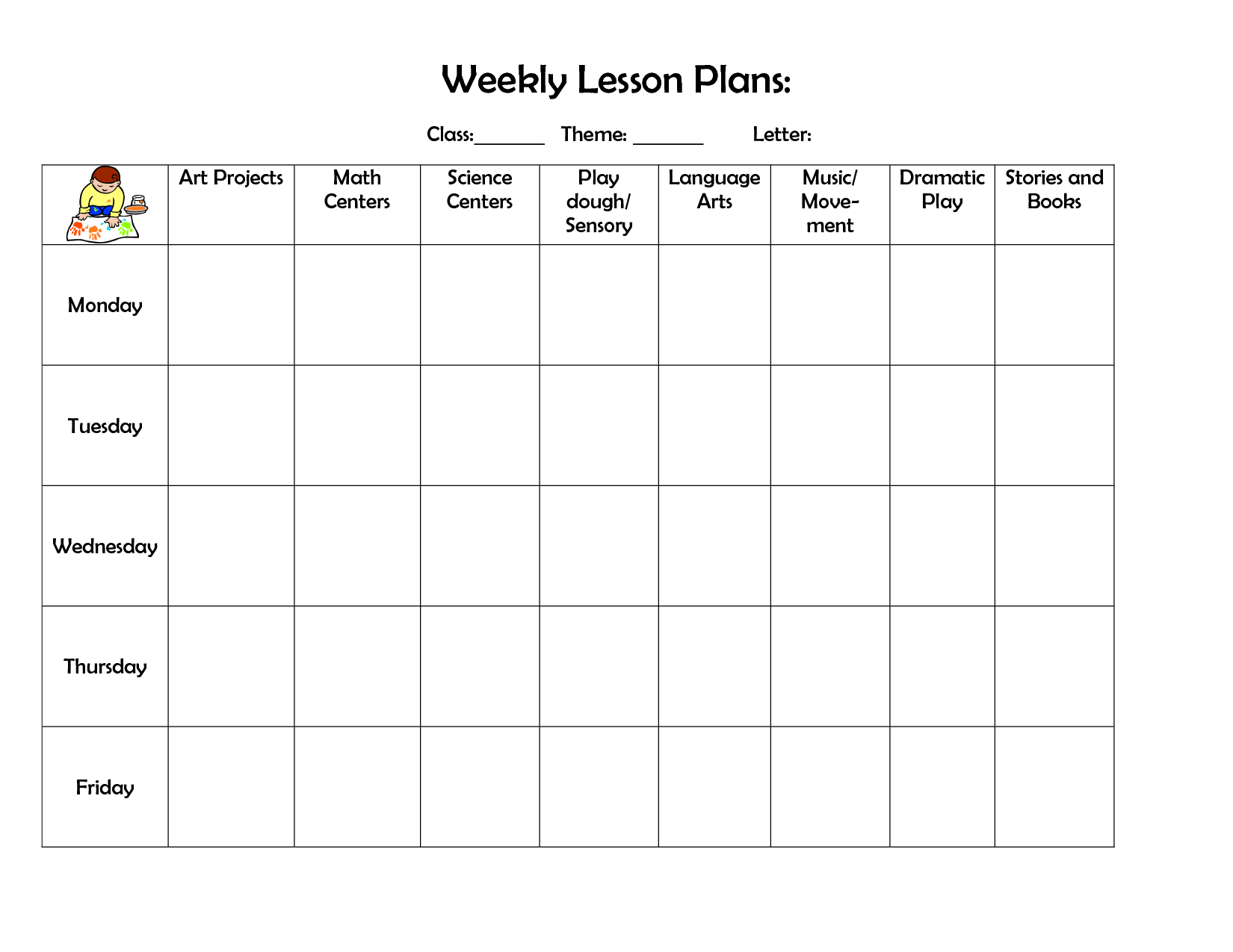 printable weekly lesson plan template preschool