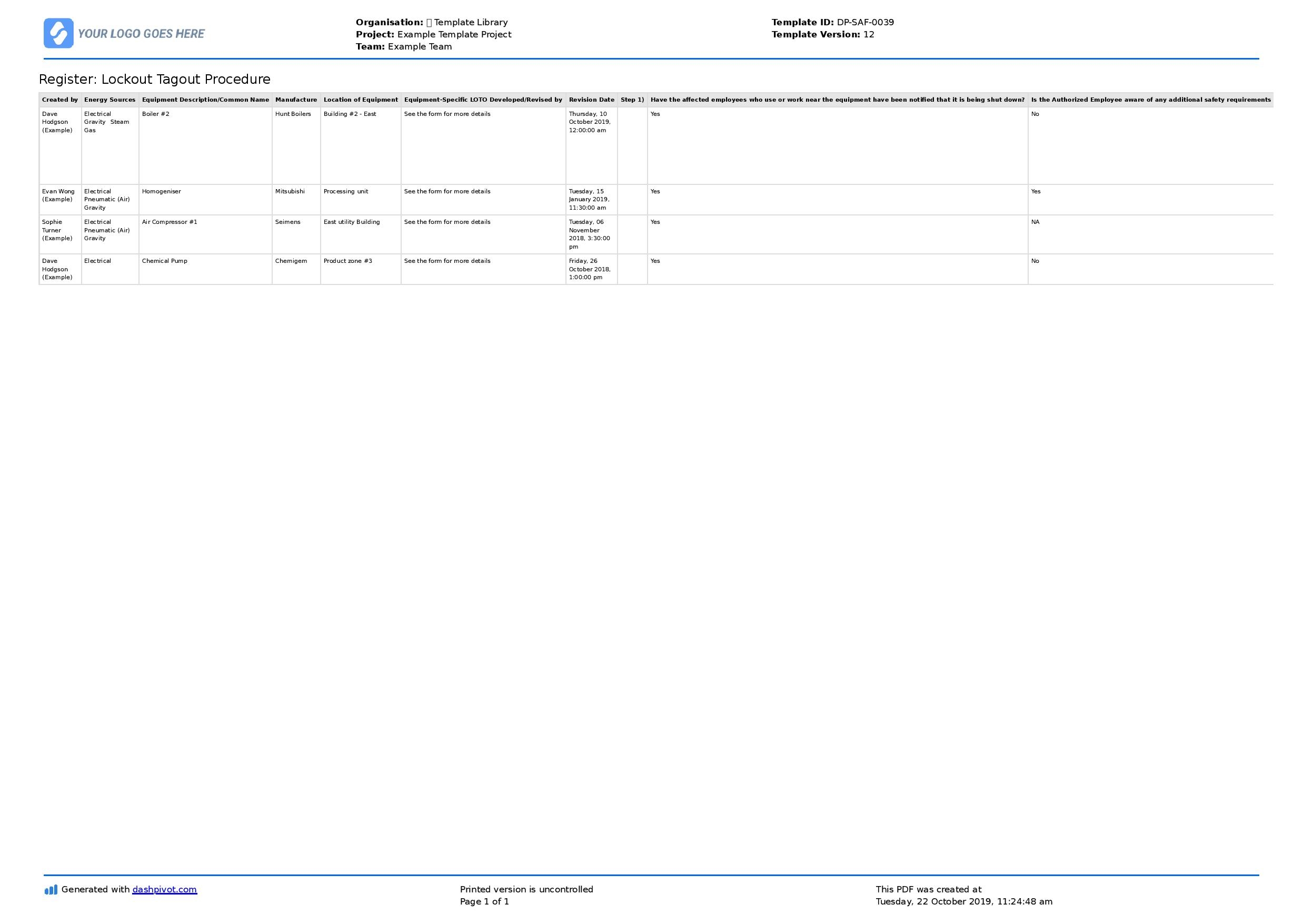 Lock Out Tag Out Log Sheet Template Better Than Excel And Other Formats 