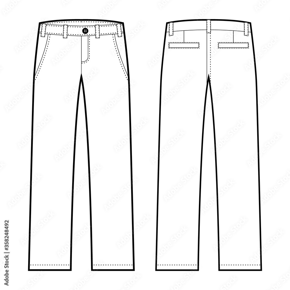 Long Pants Chinos Vector Illustration Flat Outline Template 