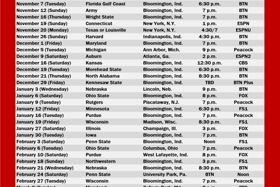 Look Printable Edition Of The 2023 24 IU Basketball Schedule The Daily Hoosier