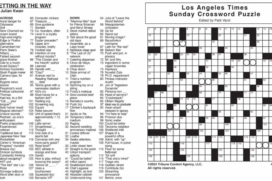 Los Angeles Times Sunday Crossword Puzzle Tribune Content Agency