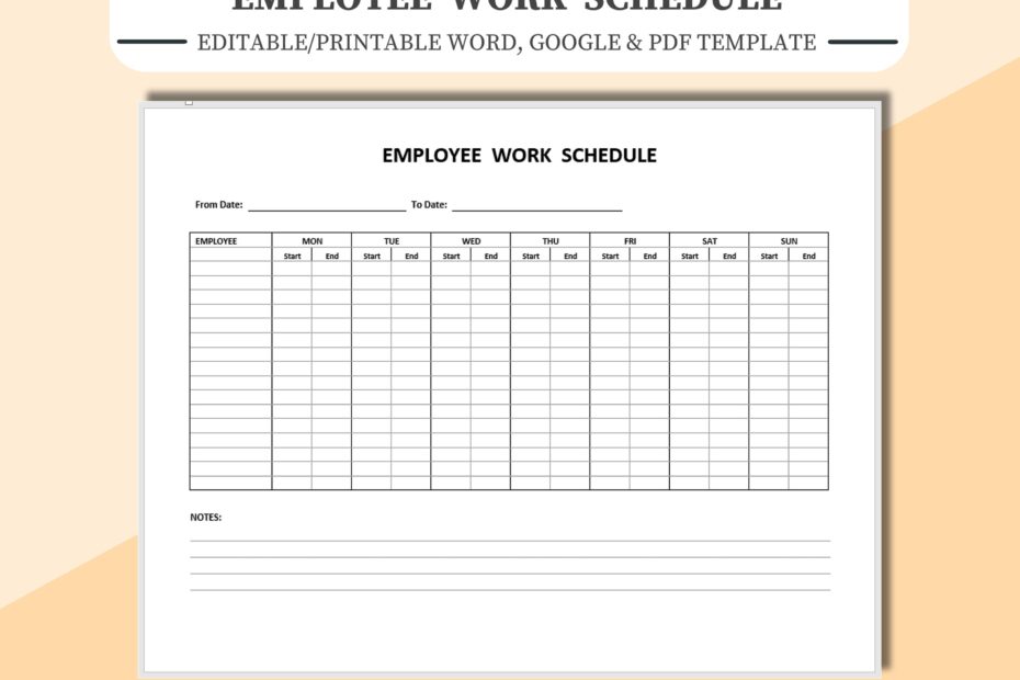 Lunch Work Schedule Template Etsy