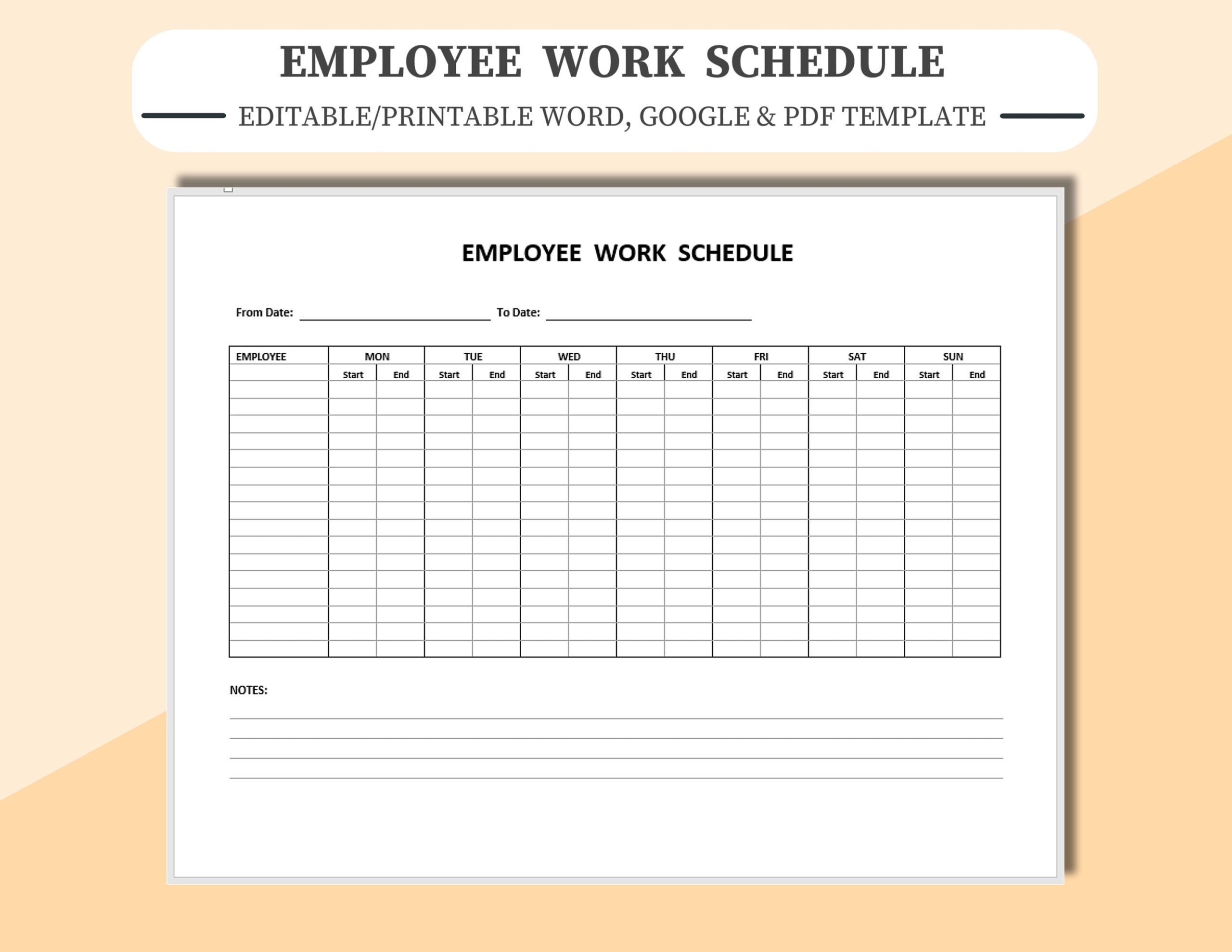 Lunch Work Schedule Template Etsy