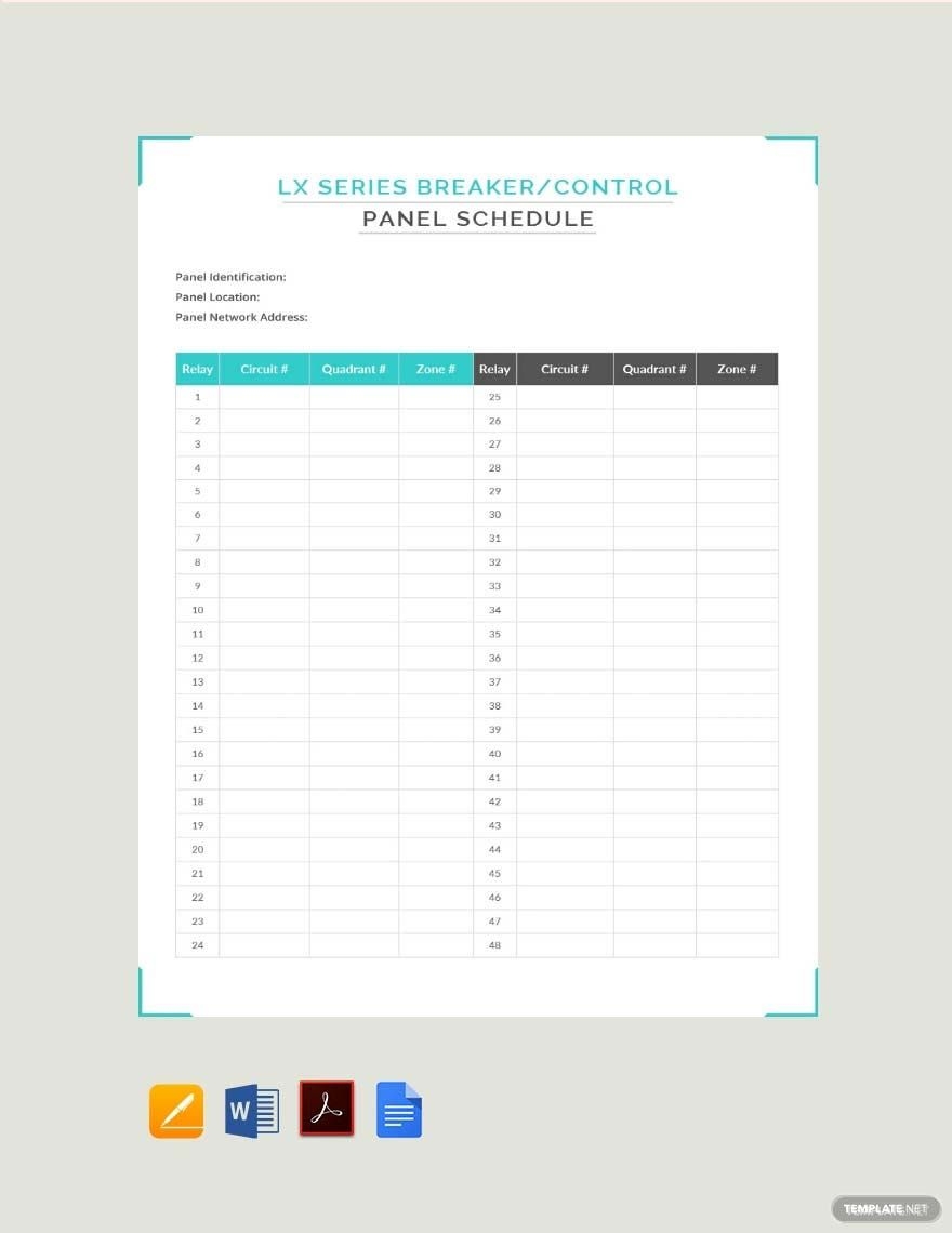 LX Series Panel Schedule Template In Pages Word PDF Google Docs Download Template